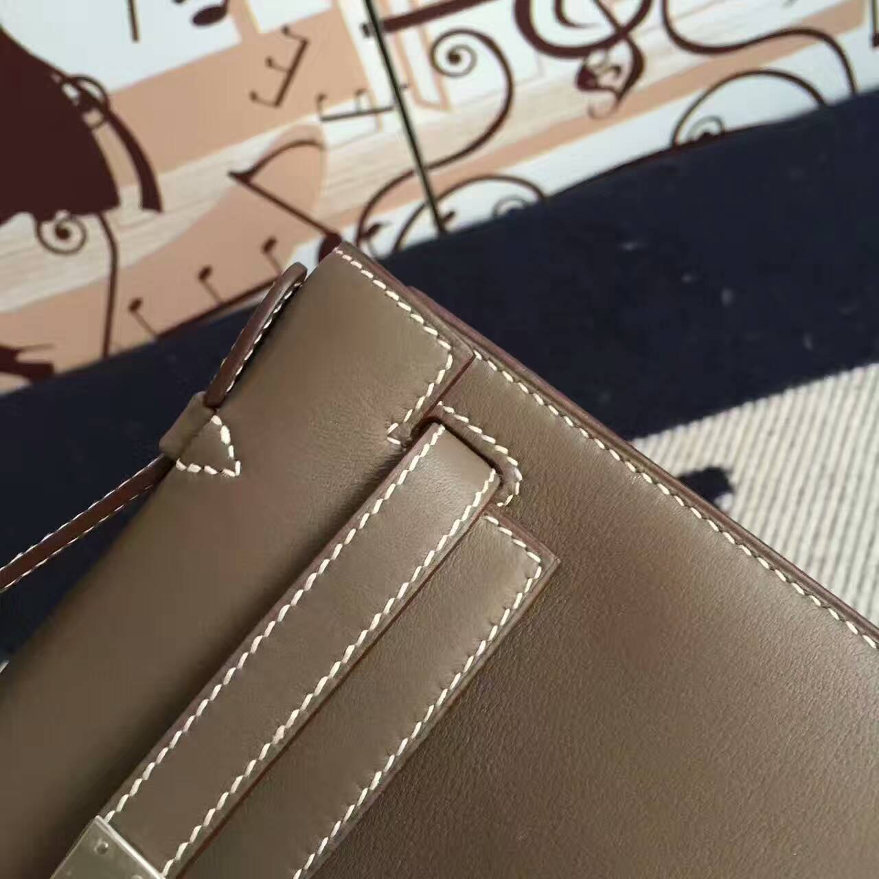 High Quality Hermes CK18 Etoupe Grey Swift Leather Minikelly Pochette 22CM