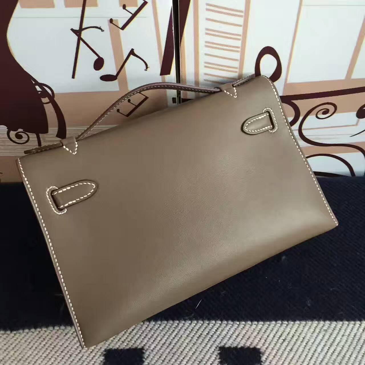 High Quality Hermes CK18 Etoupe Grey Swift Leather Minikelly Pochette 22CM