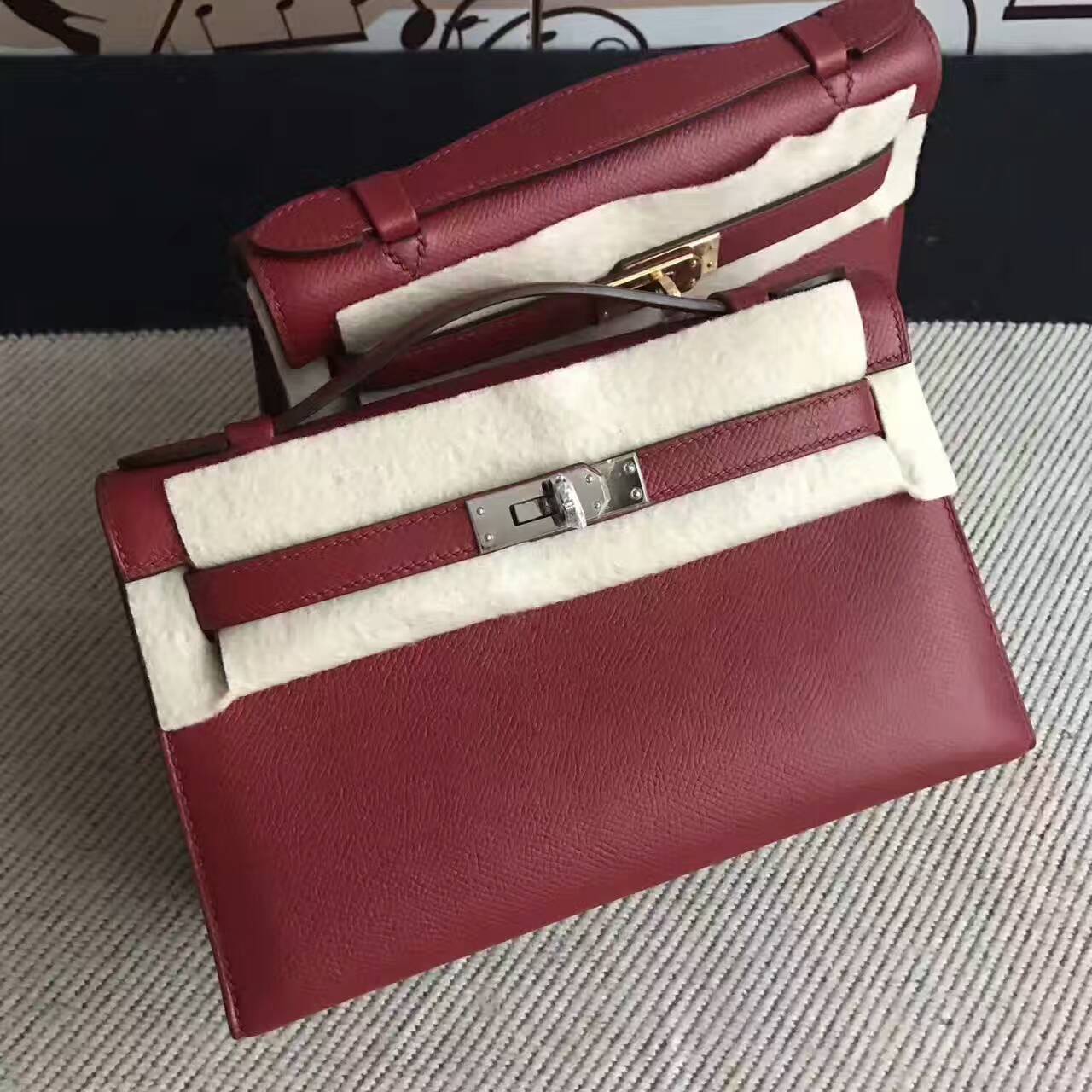 Cheap Hermes K1 Rouge Grenade Epsom Calfskin Leather Minikelly Clutch Bag 22cm