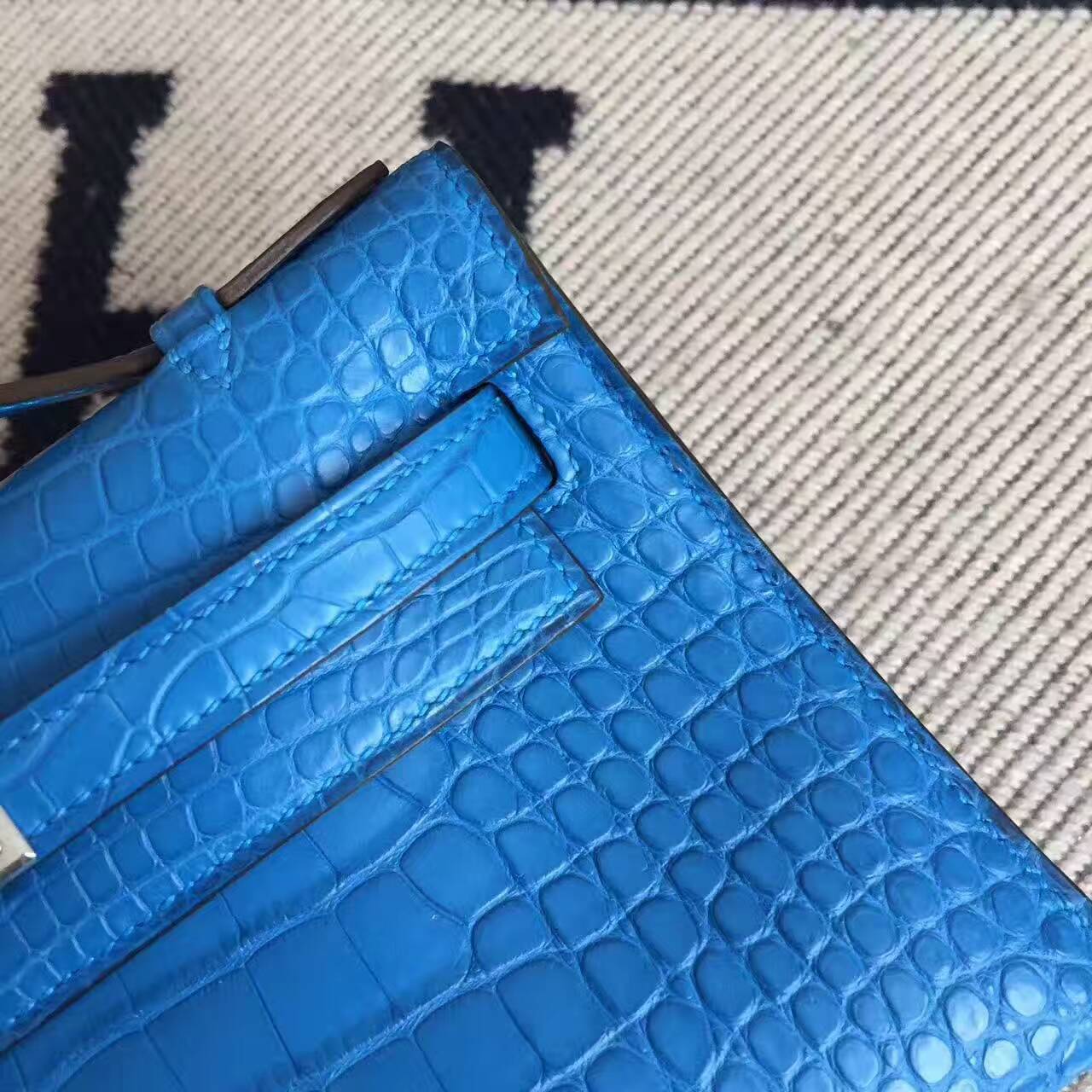 Wholesale Hermes 7Q Mykonos Blue Alligator Matt Minikelly Clutch Bag 22cm