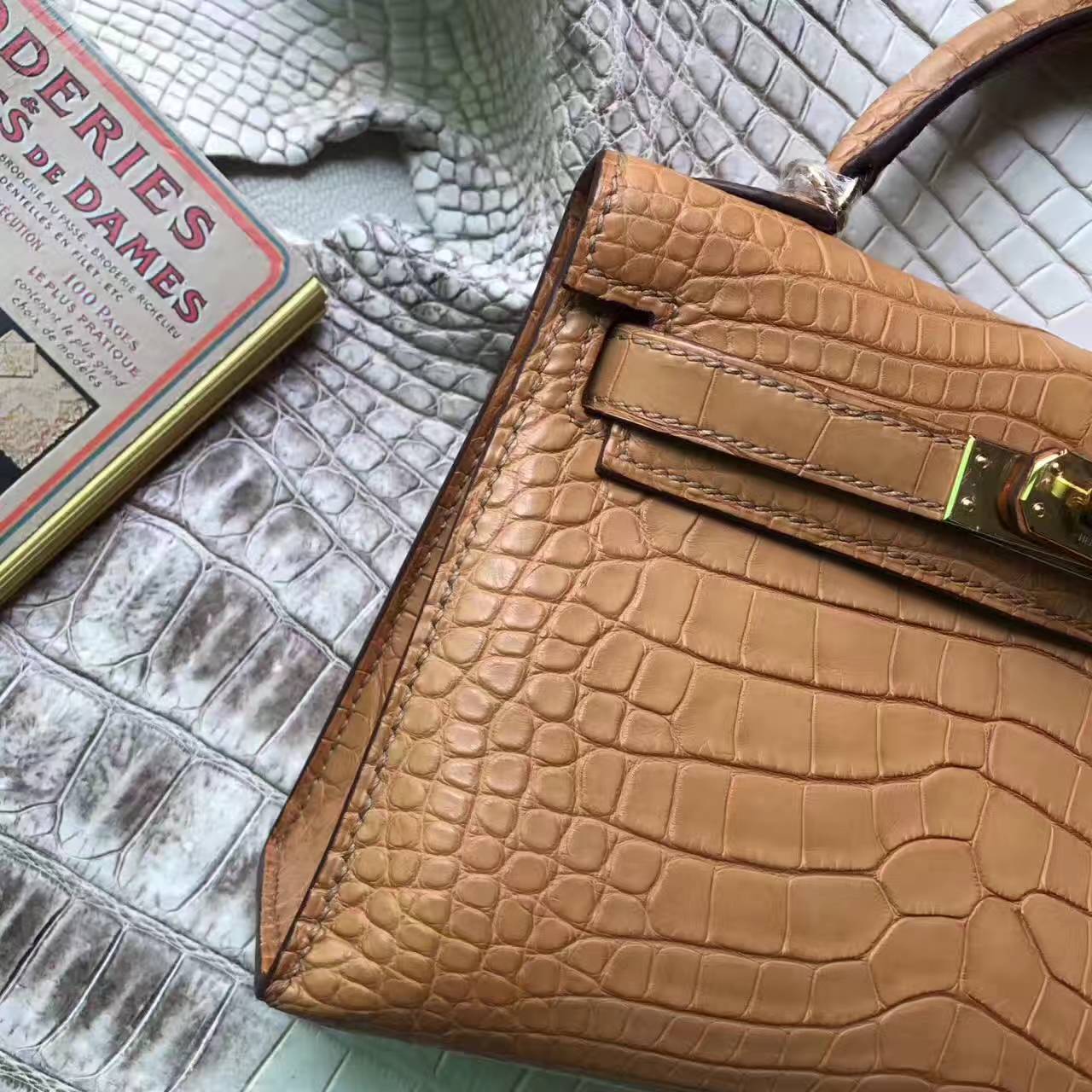 Wholesale Hermes Cognac Crocodile Shiny Leather Minikelly-2 Handbag