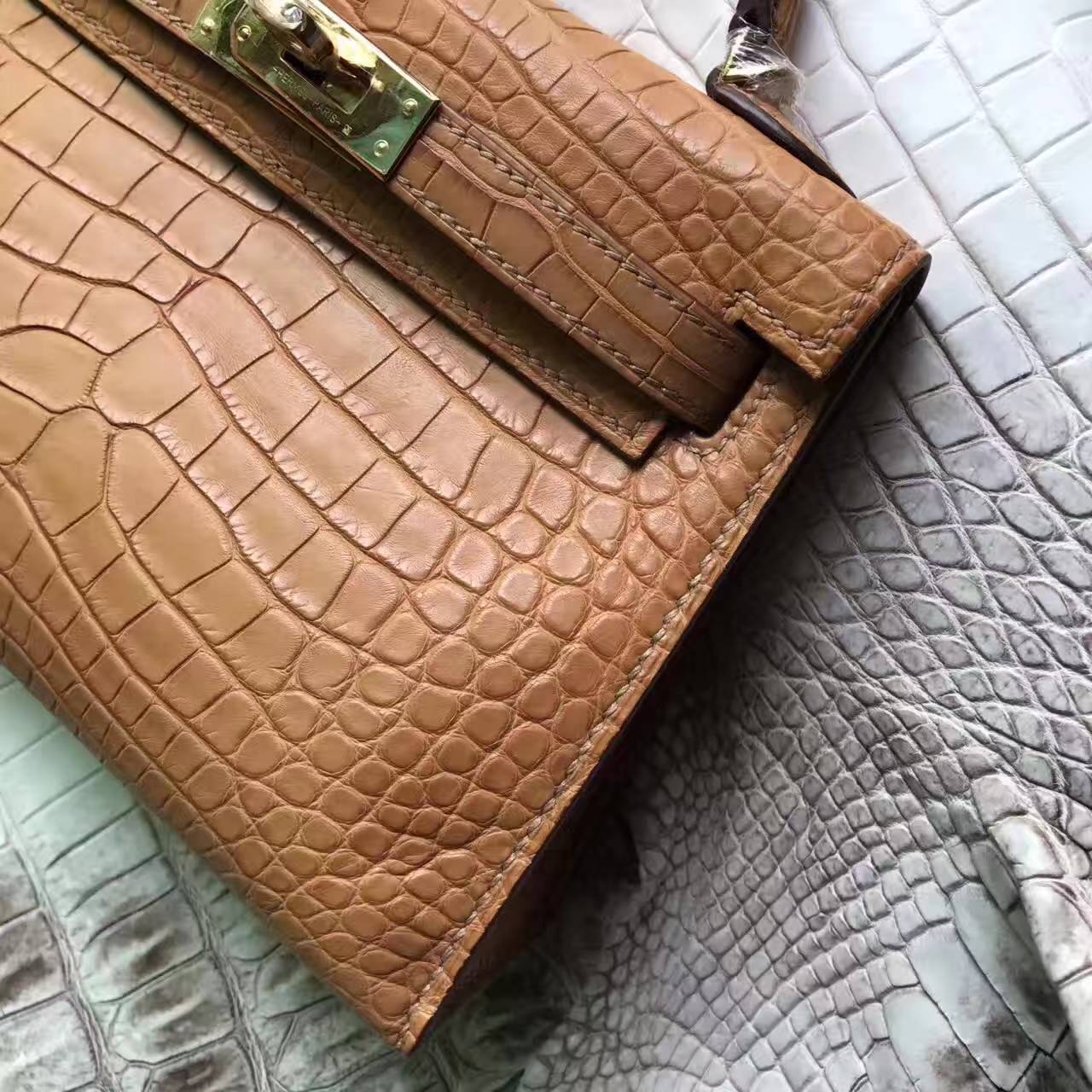 Wholesale Hermes Cognac Crocodile Shiny Leather Minikelly-2 Handbag