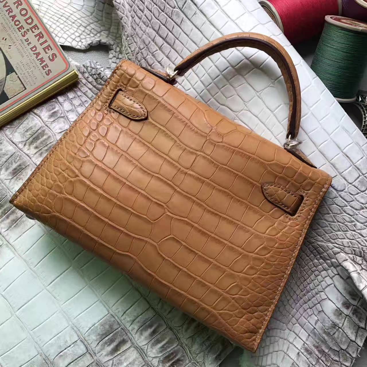 Wholesale Hermes Cognac Crocodile Shiny Leather Minikelly-2 Handbag