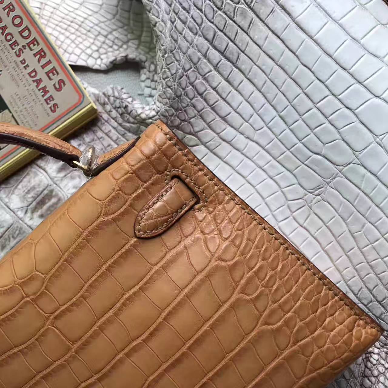 Wholesale Hermes Cognac Crocodile Shiny Leather Minikelly-2 Handbag