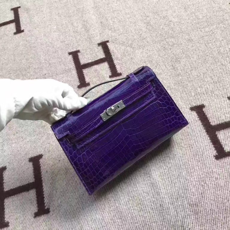 Hermes Minikelly Clutch Bag in 9K Iris Purple Crocodile Leather
