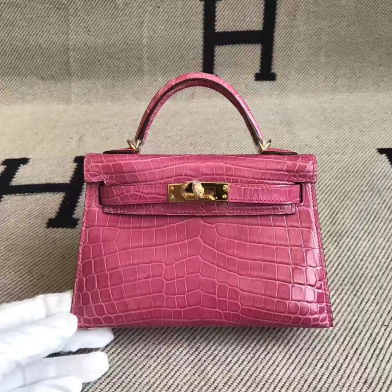 Hermes Minikelly-2 Clutch Bag in 5E Pink Crocodile Shiny Leather