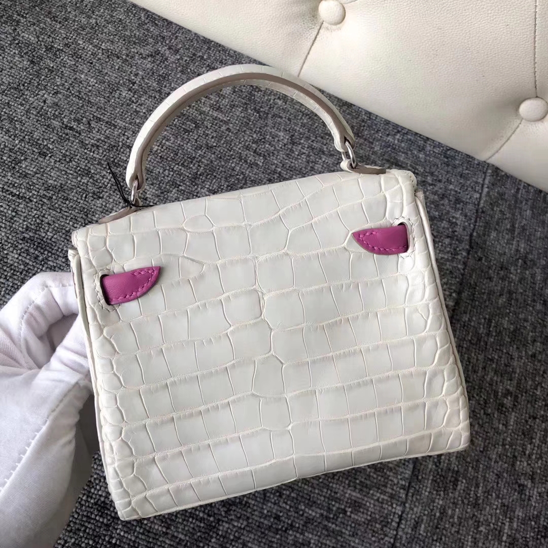 Customize Hermes 8L Beton/Rose Purple Matt Crocodile Kelly Doll Bag