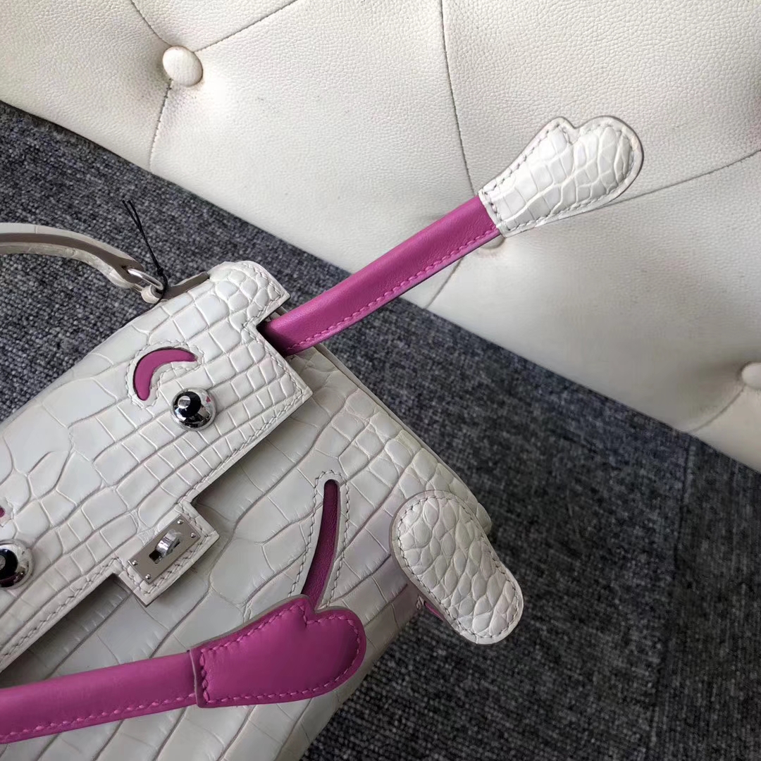 Customize Hermes 8L Beton/Rose Purple Matt Crocodile Kelly Doll Bag