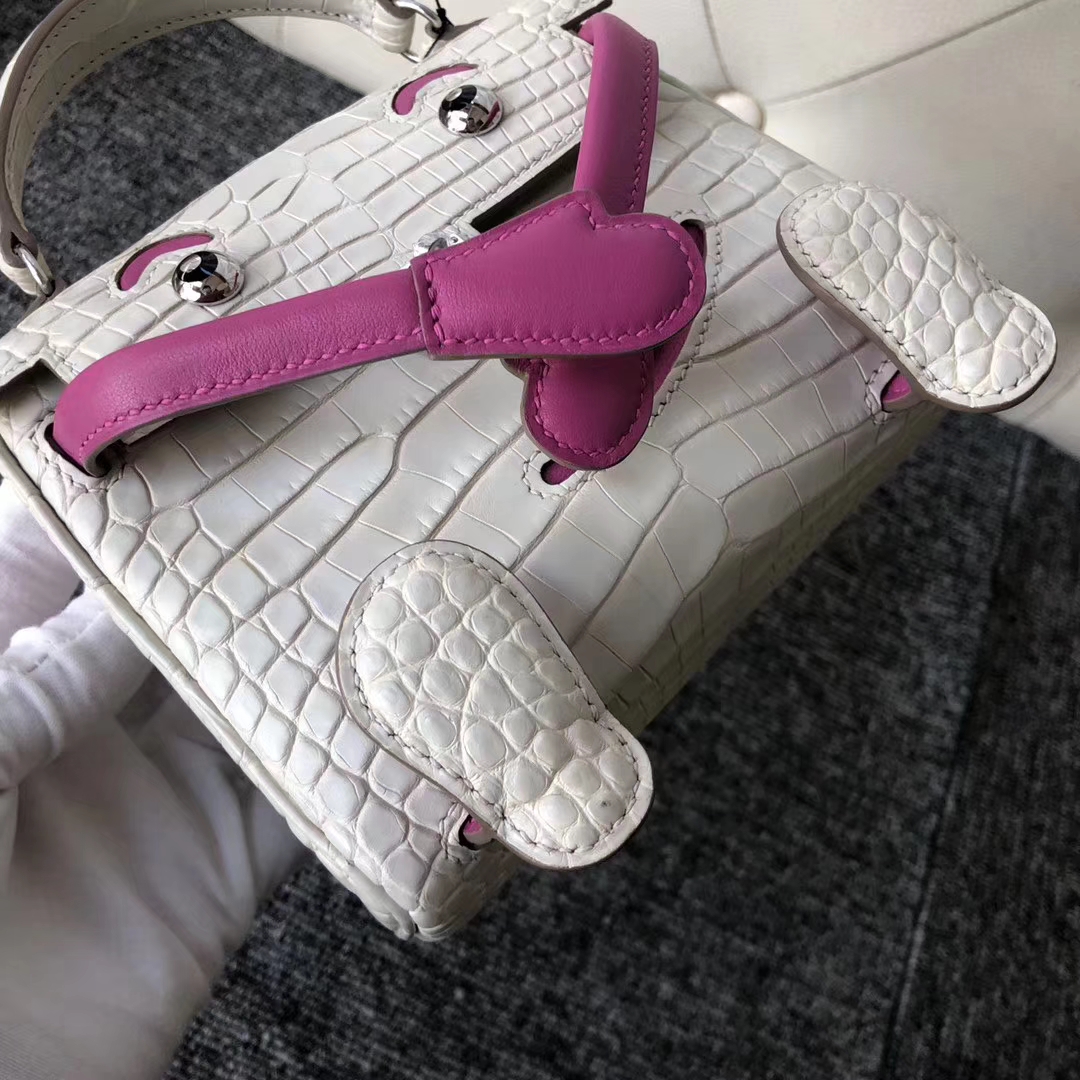 Customize Hermes 8L Beton/Rose Purple Matt Crocodile Kelly Doll Bag