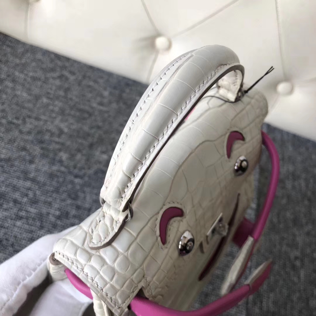 Customize Hermes 8L Beton/Rose Purple Matt Crocodile Kelly Doll Bag