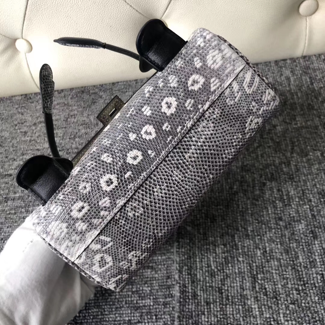 Lovely Hermes Himalaya/Noir Lizard Leather Kelly Doll Bag Silver Hardware