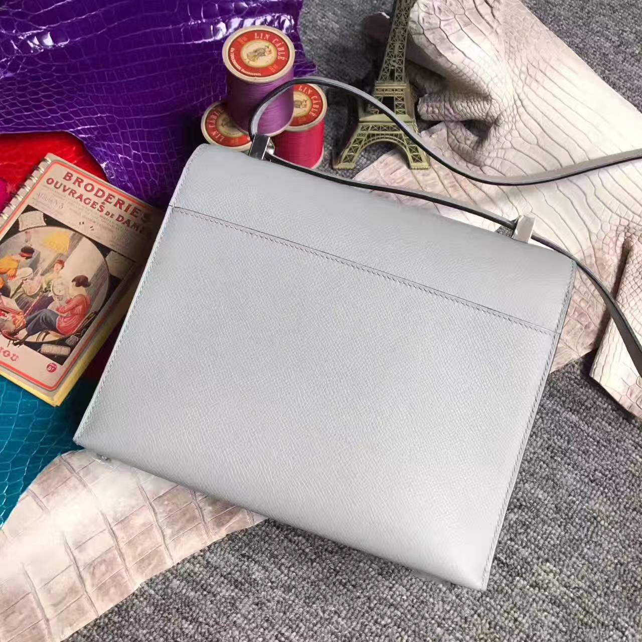 Wholesale Hermes 8U Blue Glacier Epsom Leather Verrou Bag 24cm