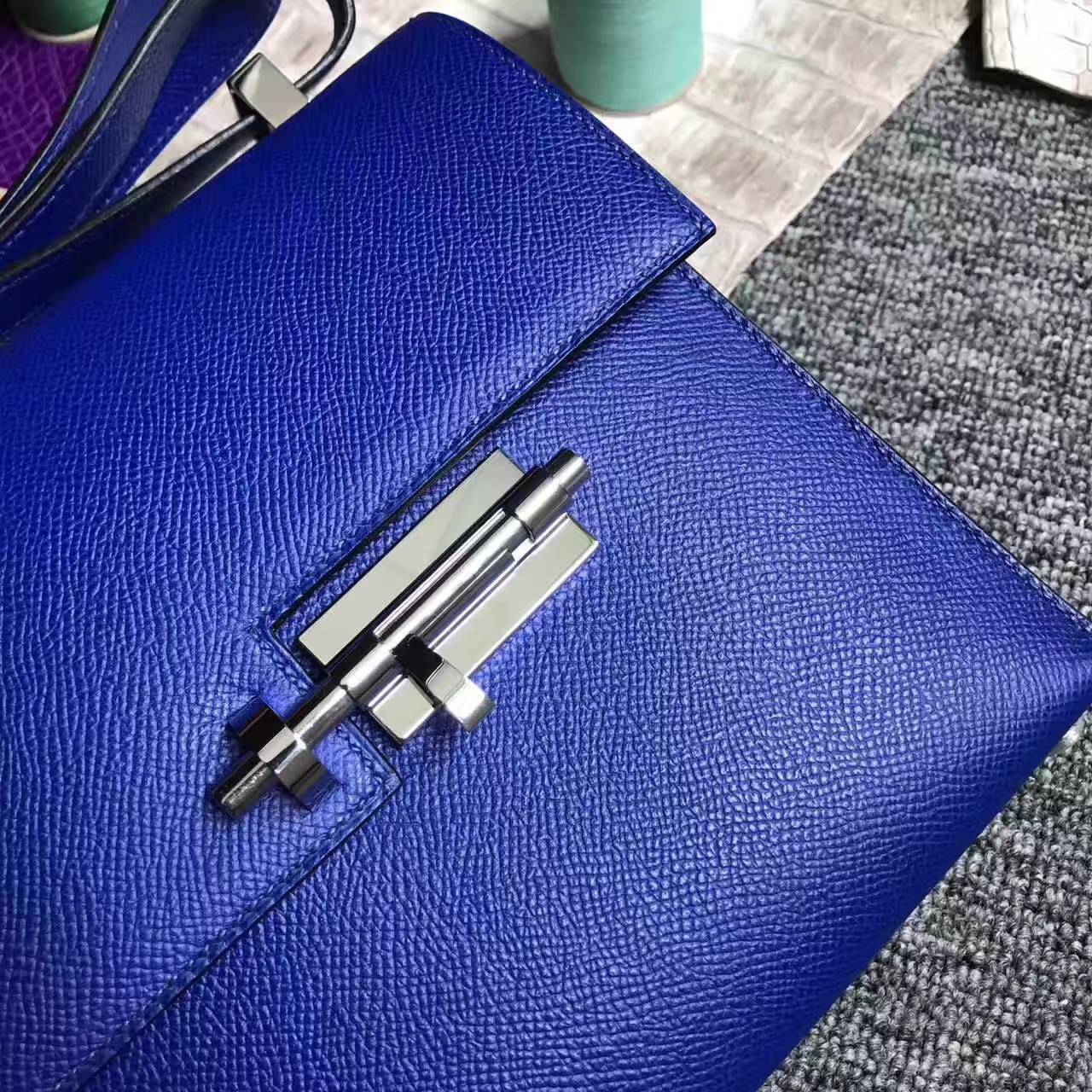 On Sale Hermes 7T Blue Electric Epsom Leather Verrou Shoulder Bag24cm