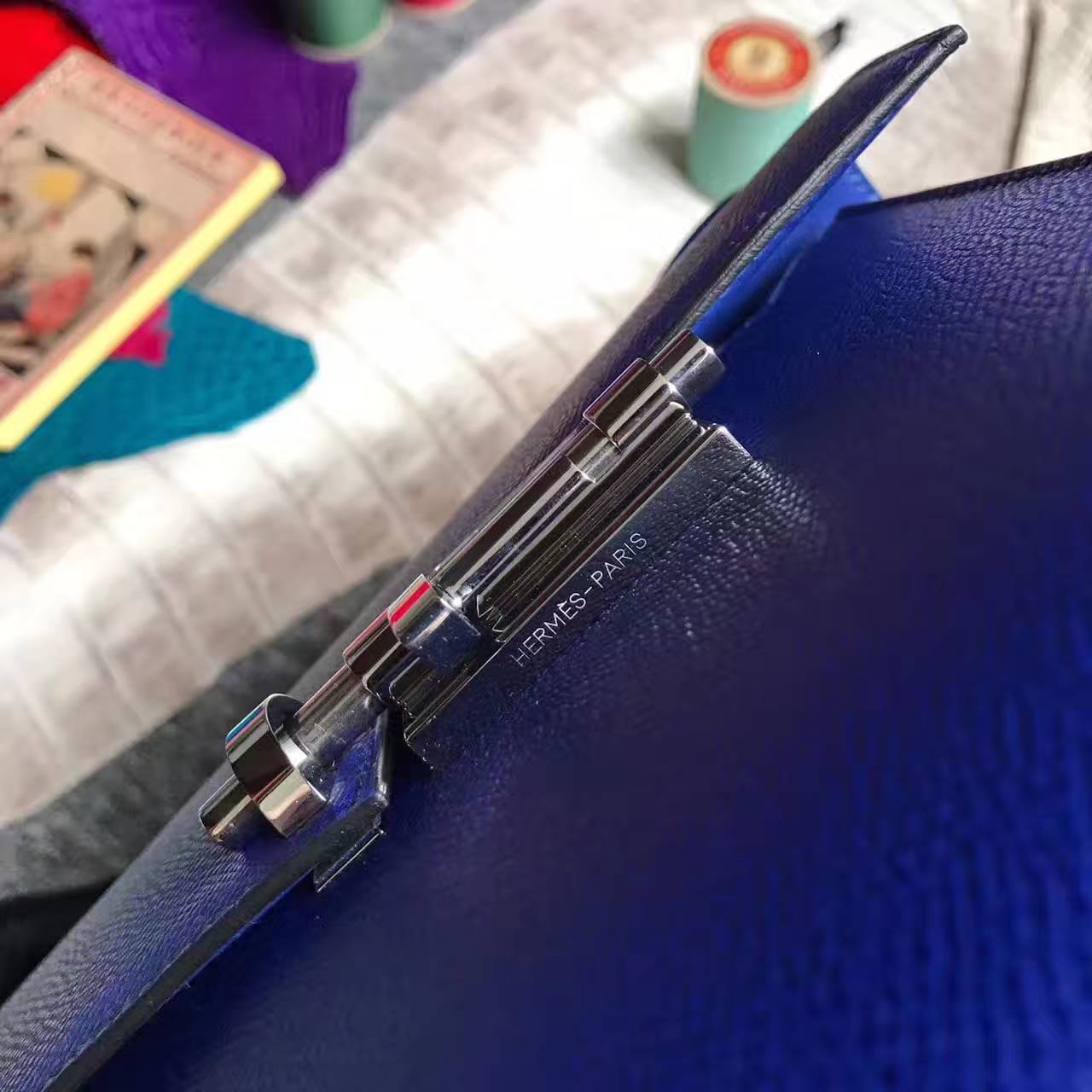 On Sale Hermes 7T Blue Electric Epsom Leather Verrou Shoulder Bag24cm