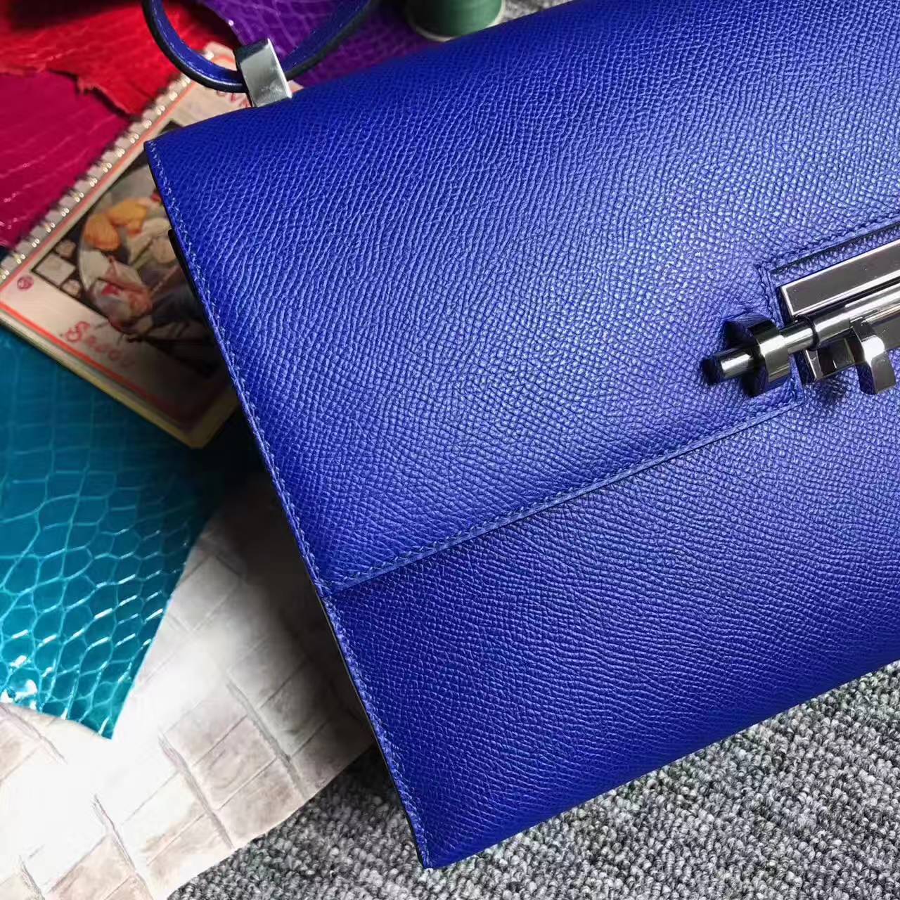 On Sale Hermes 7T Blue Electric Epsom Leather Verrou Shoulder Bag24cm