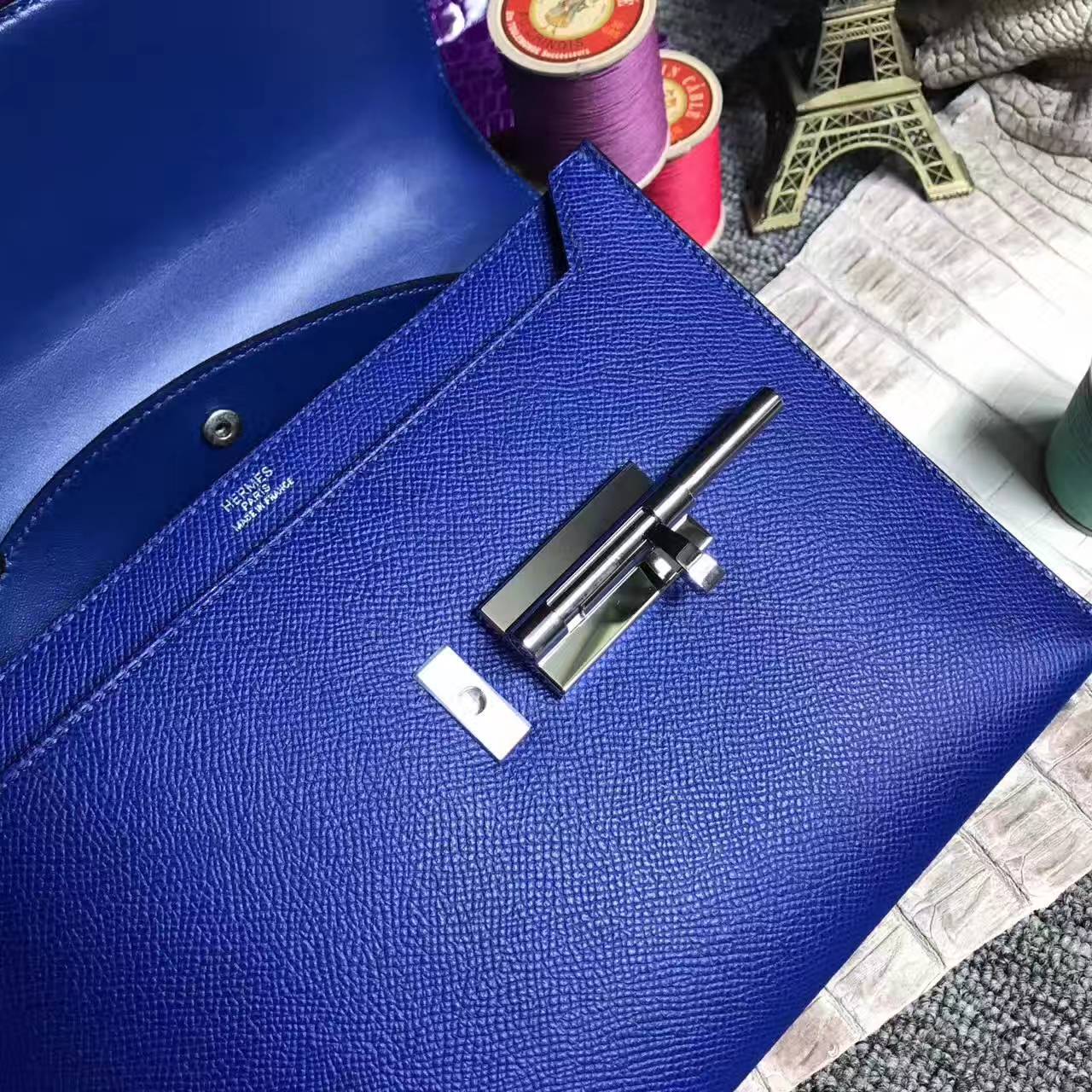 On Sale Hermes 7T Blue Electric Epsom Leather Verrou Shoulder Bag24cm