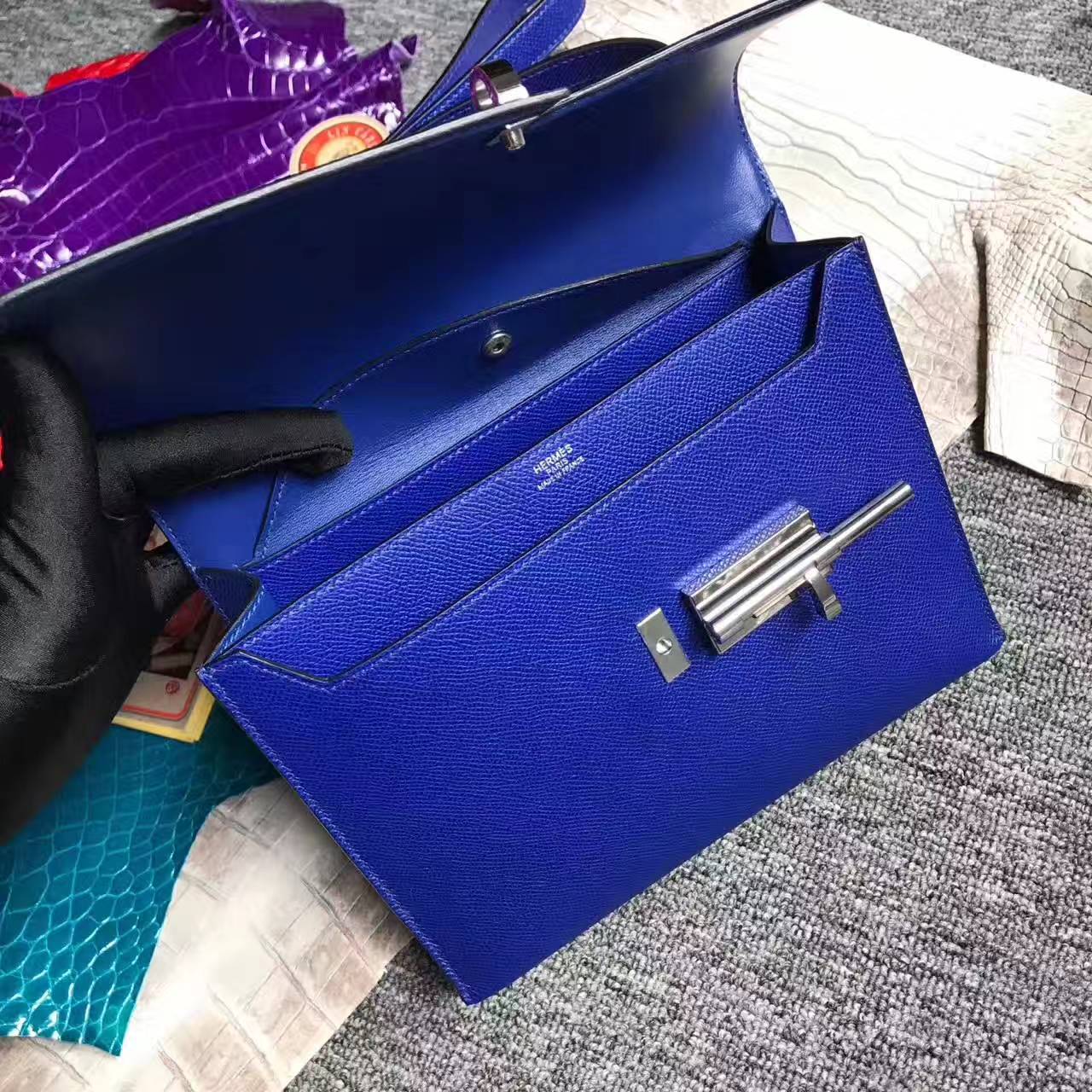 On Sale Hermes 7T Blue Electric Epsom Leather Verrou Shoulder Bag24cm
