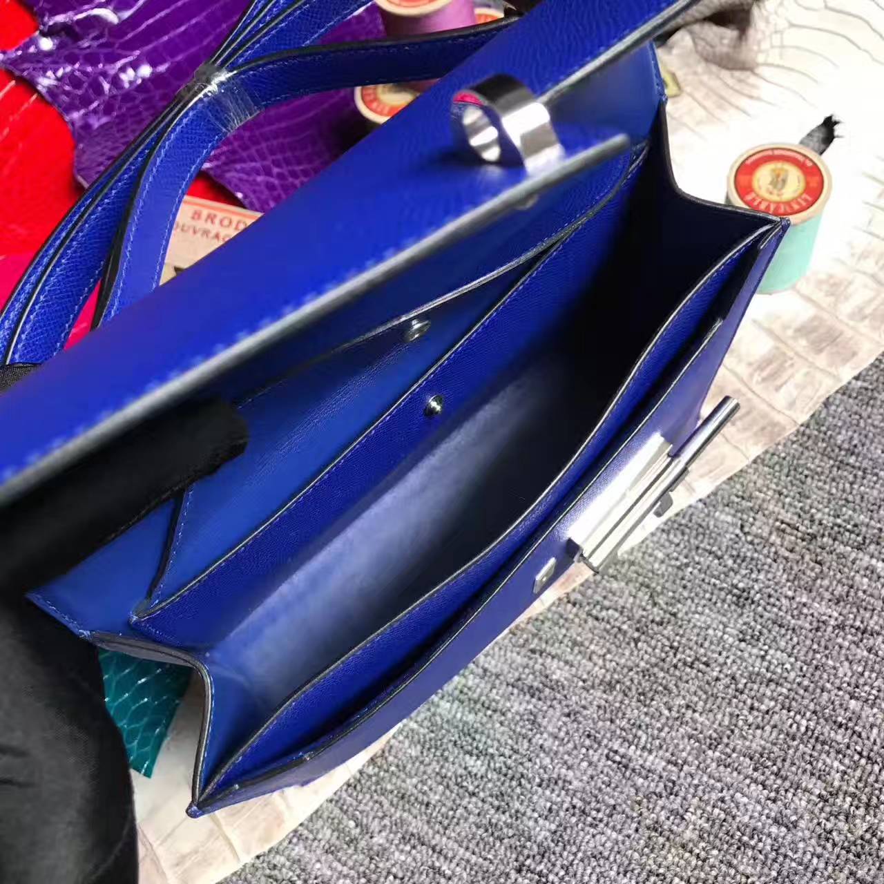 On Sale Hermes 7T Blue Electric Epsom Leather Verrou Shoulder Bag24cm