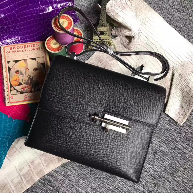 Hermes Verrou Bag  24cm in CK89 Black Epsom Leather