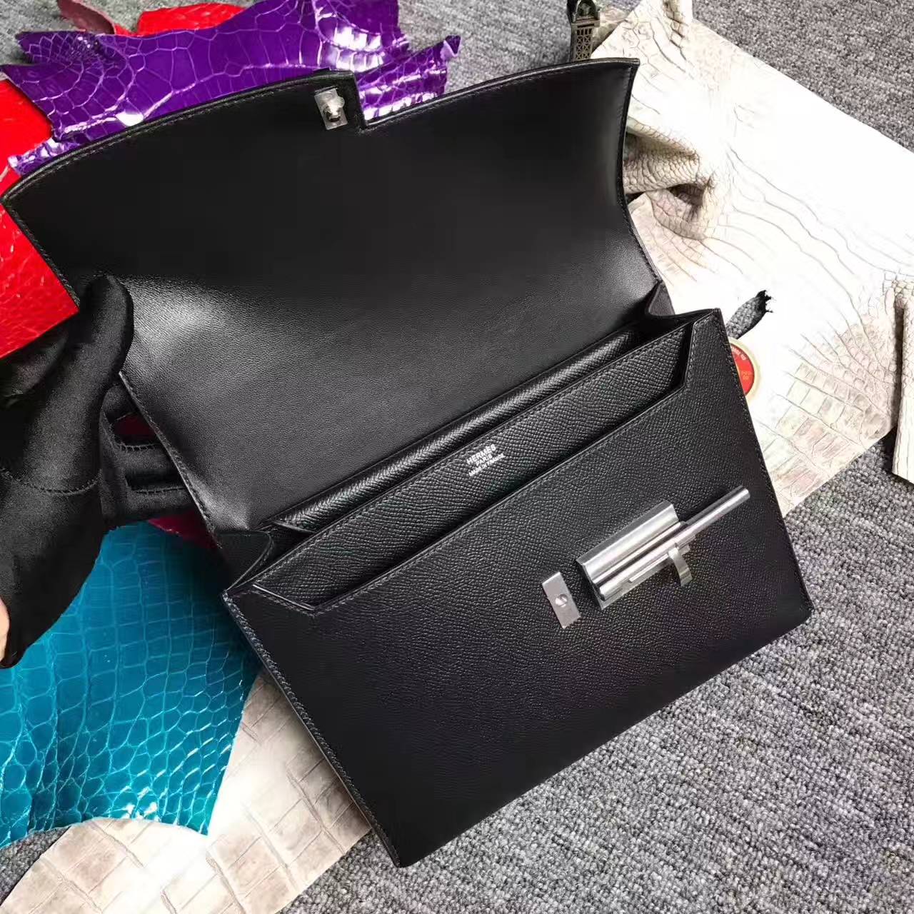 New Arrival Hermes Verrou Bag 24cm in CK89 Black Epsom Leather