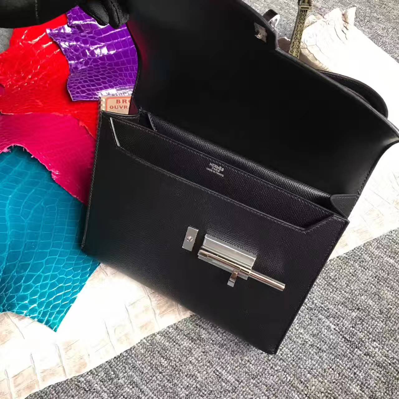 New Arrival Hermes Verrou Bag 24cm in CK89 Black Epsom Leather