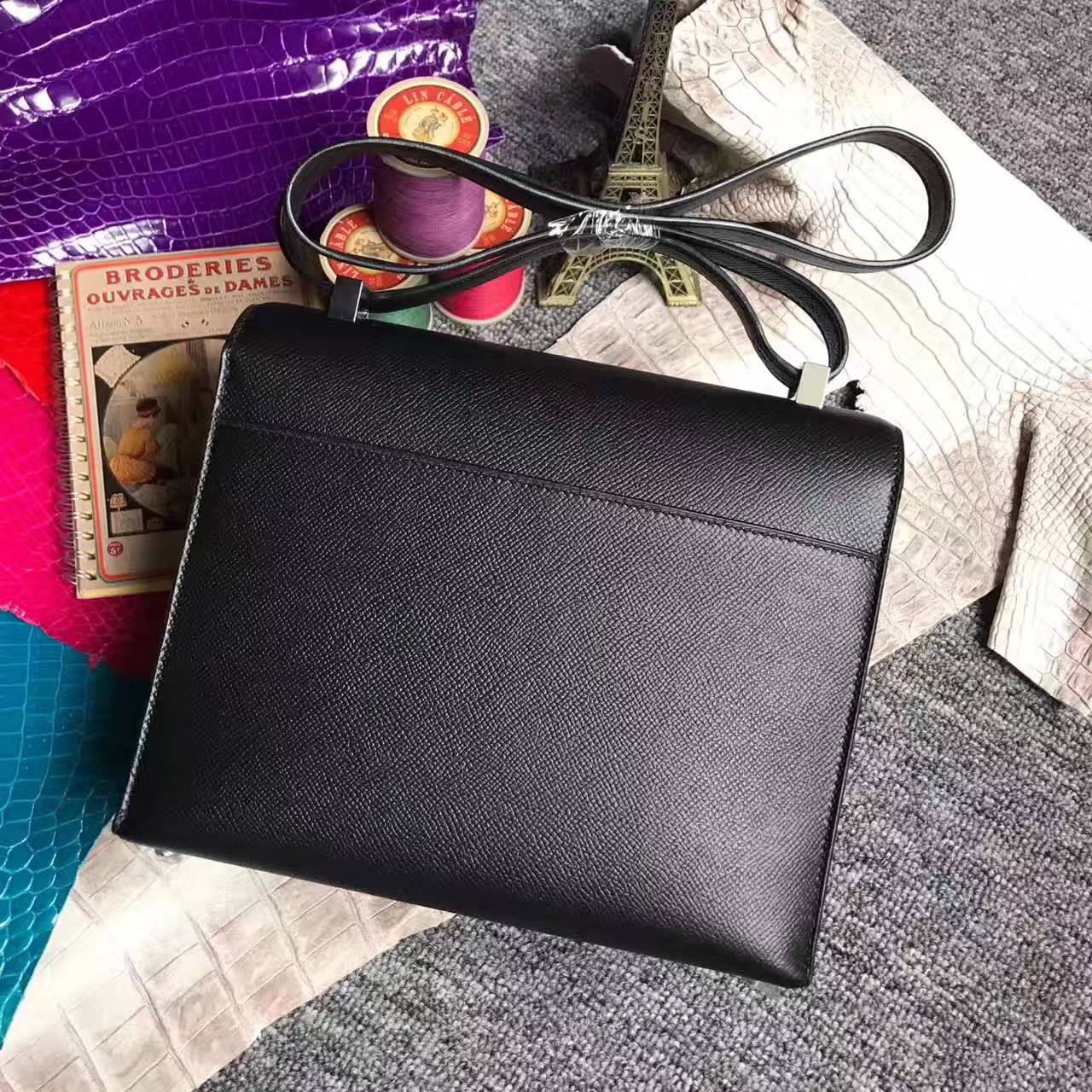 New Arrival Hermes Verrou Bag 24cm in CK89 Black Epsom Leather