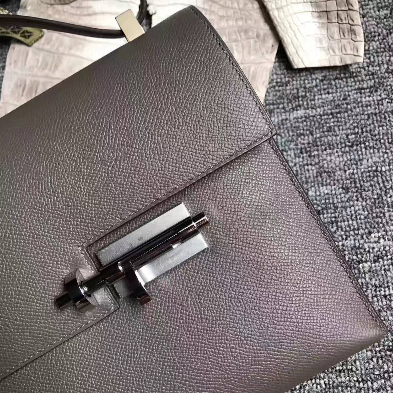 Wholesale Hermes Etain Grey Epsom Leather Verrou Shoulder Bag 24cm