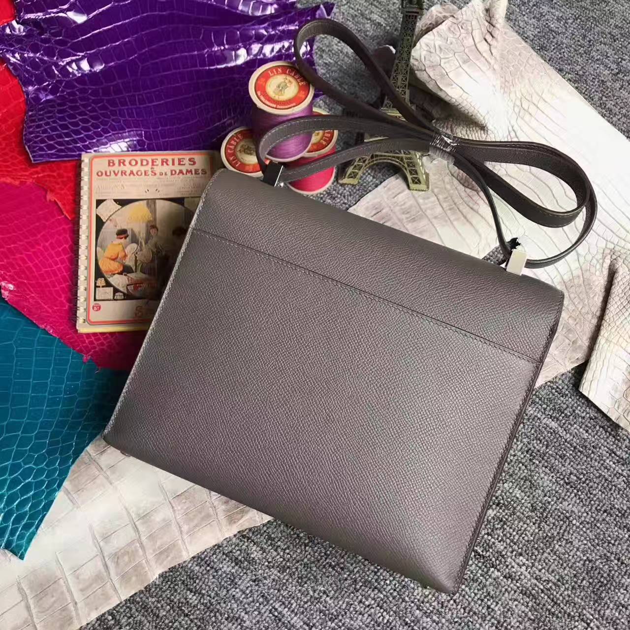 Wholesale Hermes Etain Grey Epsom Leather Verrou Shoulder Bag 24cm