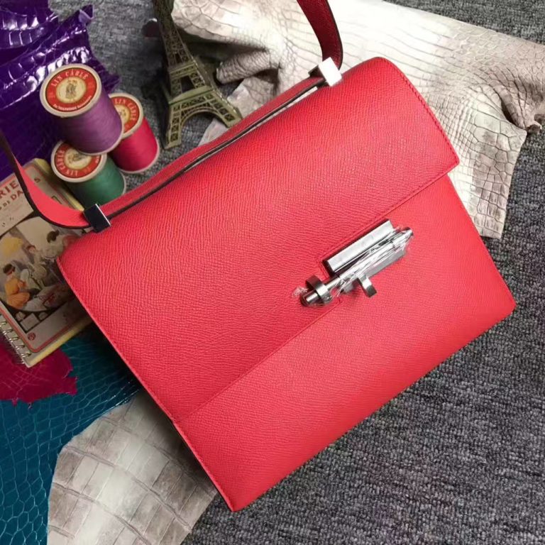 Hermes Q5 Rouge Casaque Epsom Leather Verrou Bag  24cm