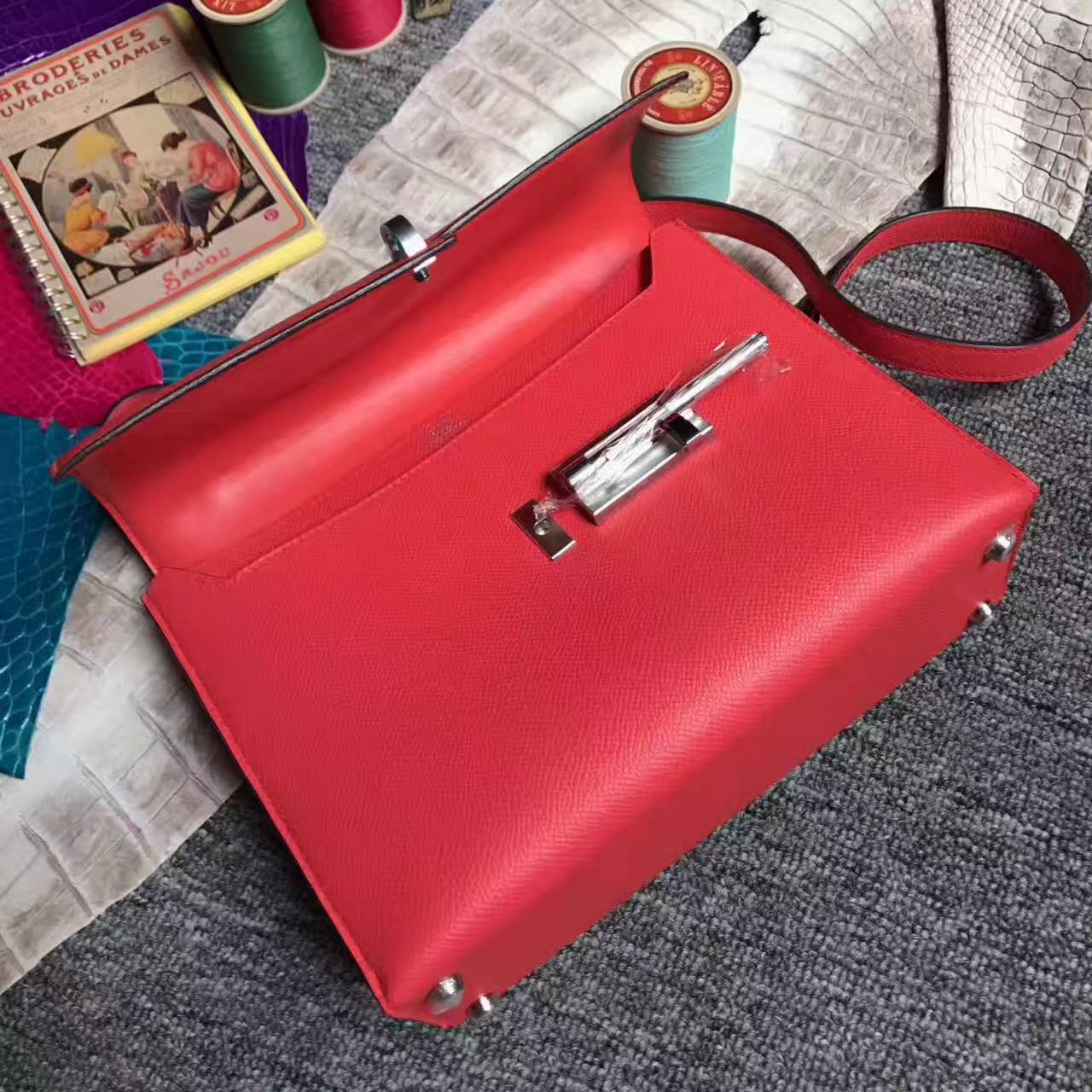 New Fashion Hermes Q5 Rouge Casaque Epsom Leather Verrou Bag 24cm