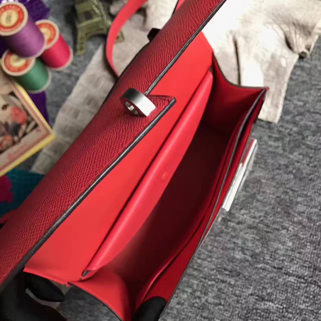 New Fashion Hermes Q5 Rouge Casaque Epsom Leather Verrou Bag 24cm