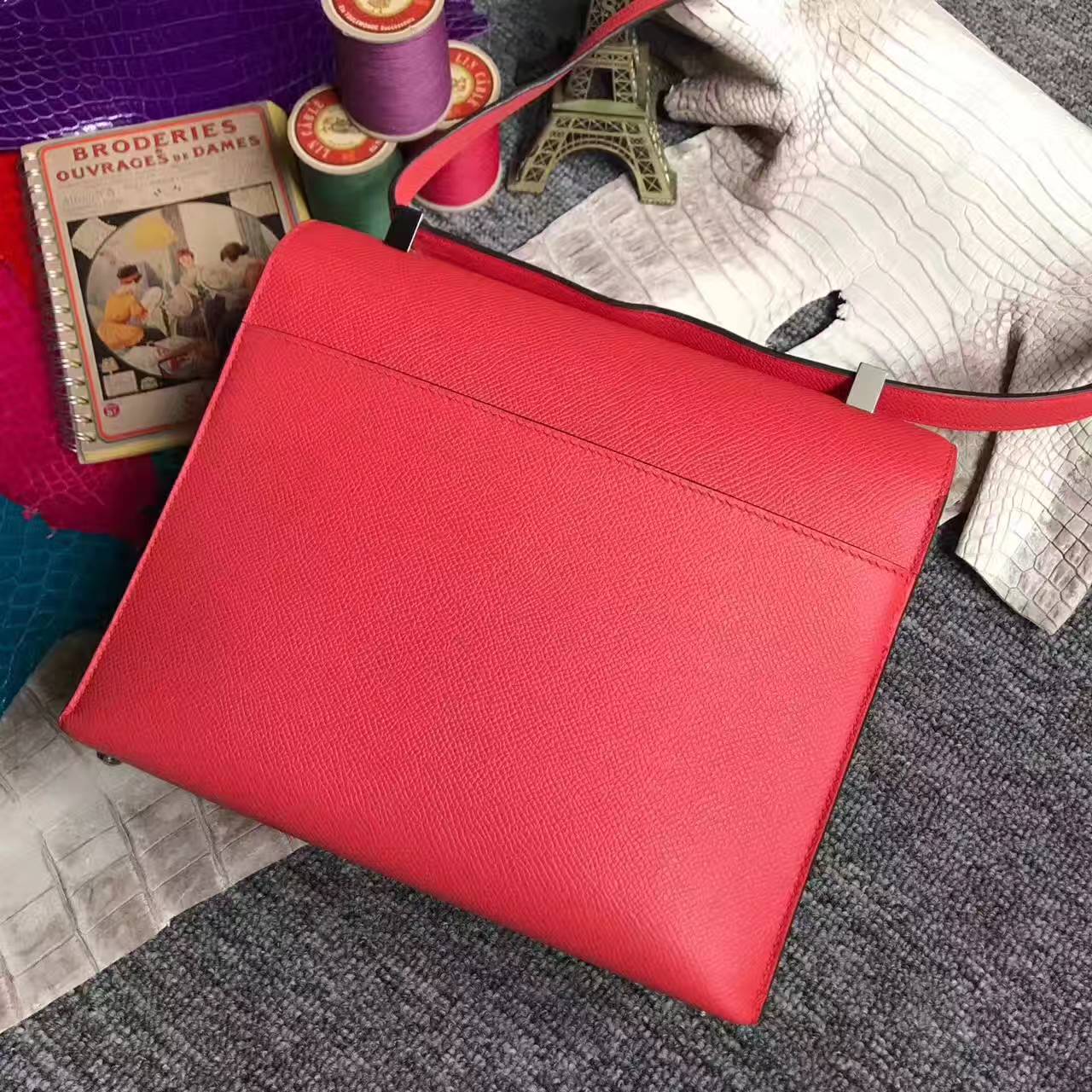 New Fashion Hermes Q5 Rouge Casaque Epsom Leather Verrou Bag 24cm