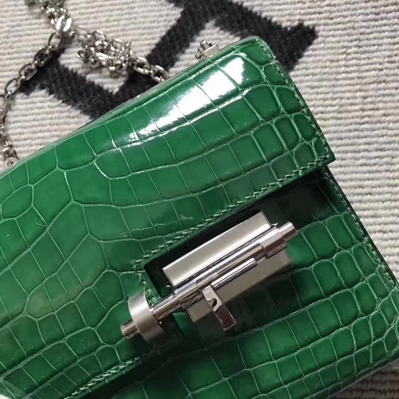 Wholesale Hermes Crocodile Shiny Leather Verrou Bag in Green