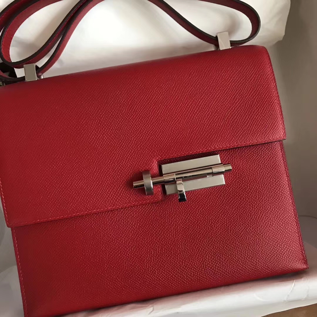 Sale Hermes Q5 Rouge Casaque Epsom Calfskin Verrou Shoulder Bag23CM