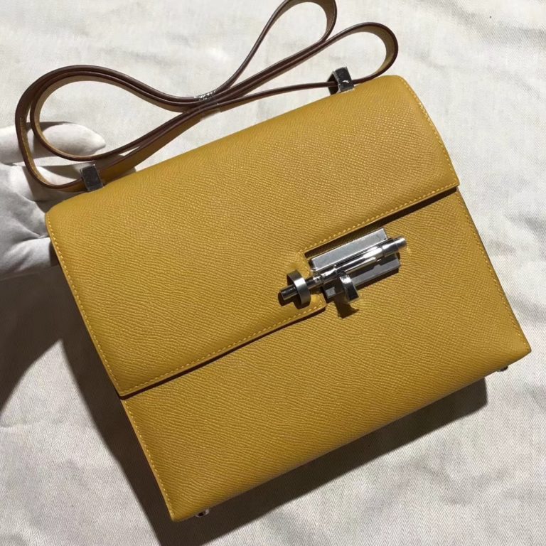 Hermes 9D Ambre Yellow Epsom Calfskin Verrou Shoulder Bag