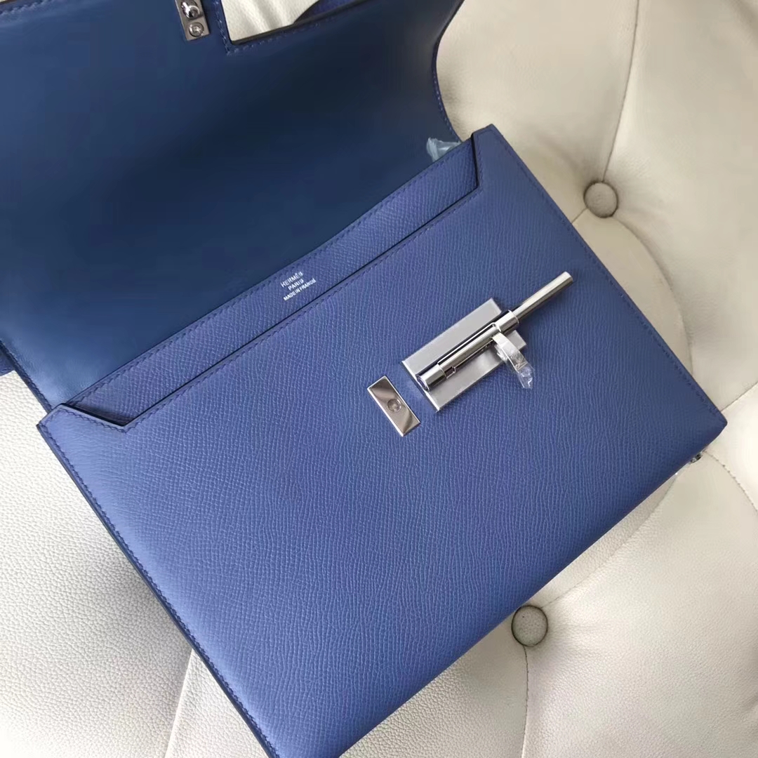 Discount Hermes 7E Haze Blue Epsom Calfskin Verrou23CM Bag Silver Hardware