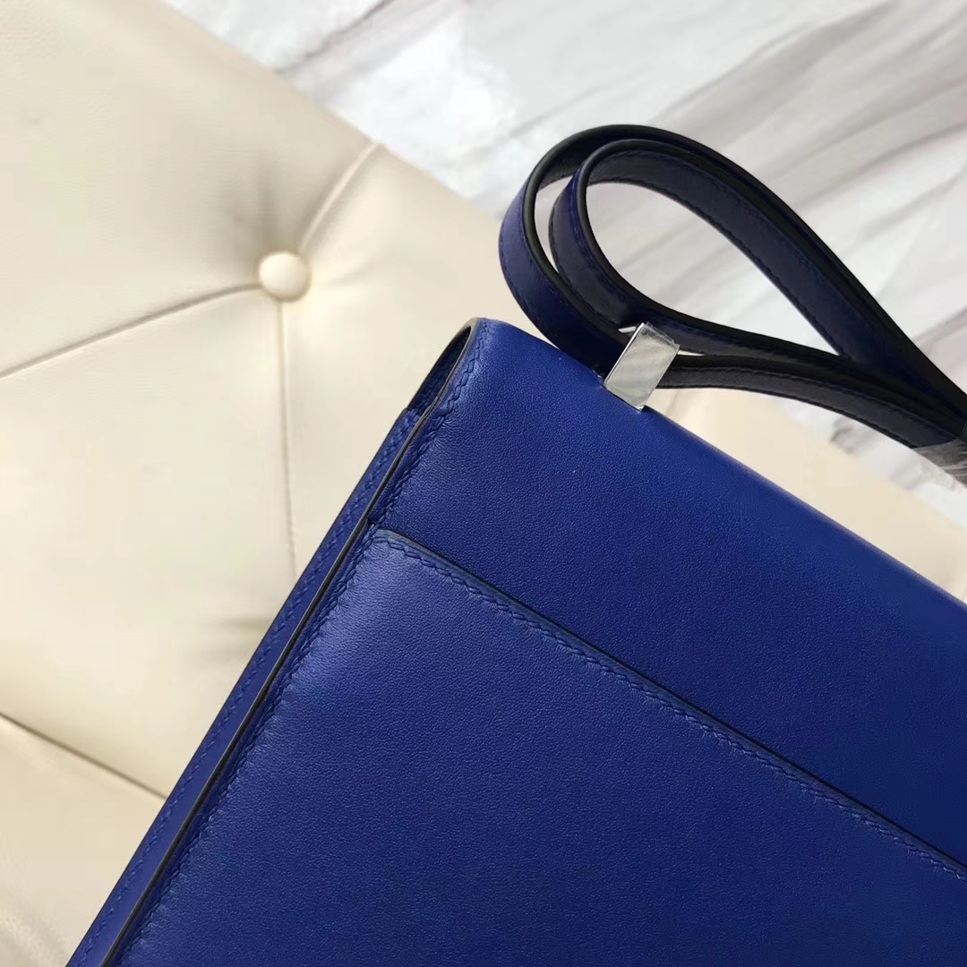 Fashion Hermes 7T Blue Electric Swift Calf Verrou Bag23CM Silver Hardware