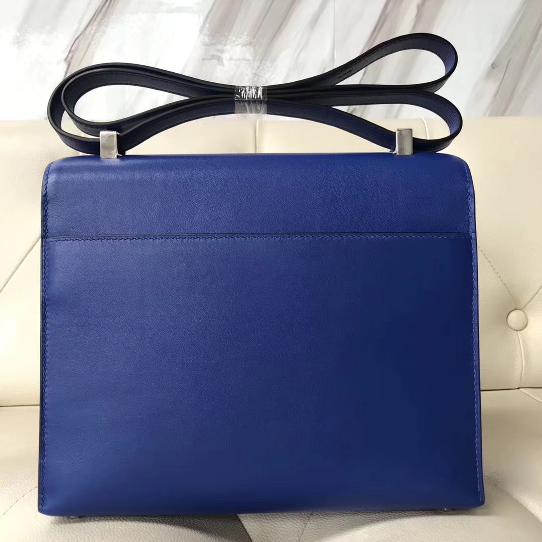 Fashion Hermes 7T Blue Electric Swift Calf Verrou Bag23CM Silver Hardware