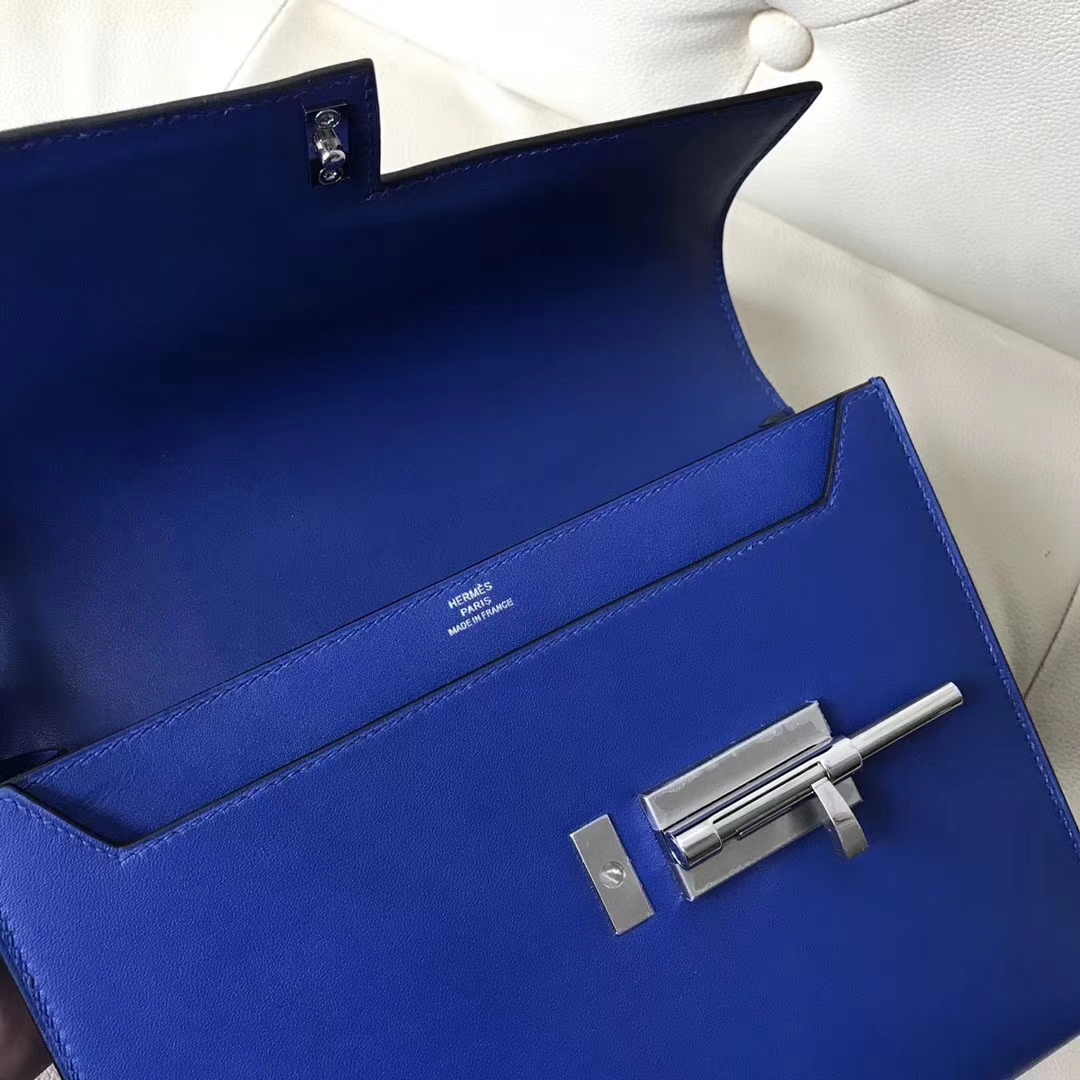 Fashion Hermes 7T Blue Electric Swift Calf Verrou Bag23CM Silver Hardware