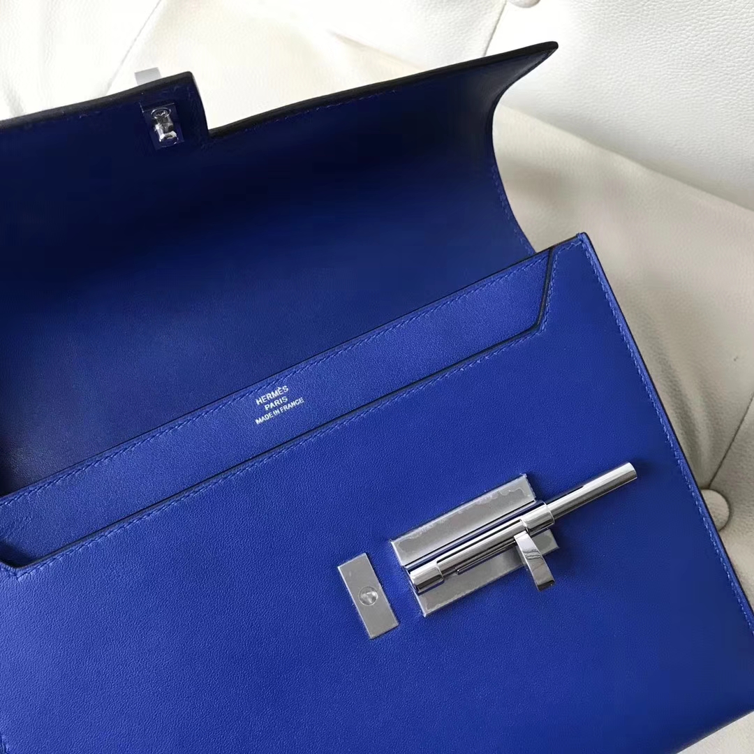 Fashion Hermes 7T Blue Electric Swift Calf Verrou Bag23CM Silver Hardware