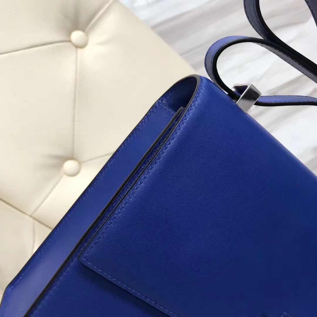 Fashion Hermes 7T Blue Electric Swift Calf Verrou Bag23CM Silver Hardware
