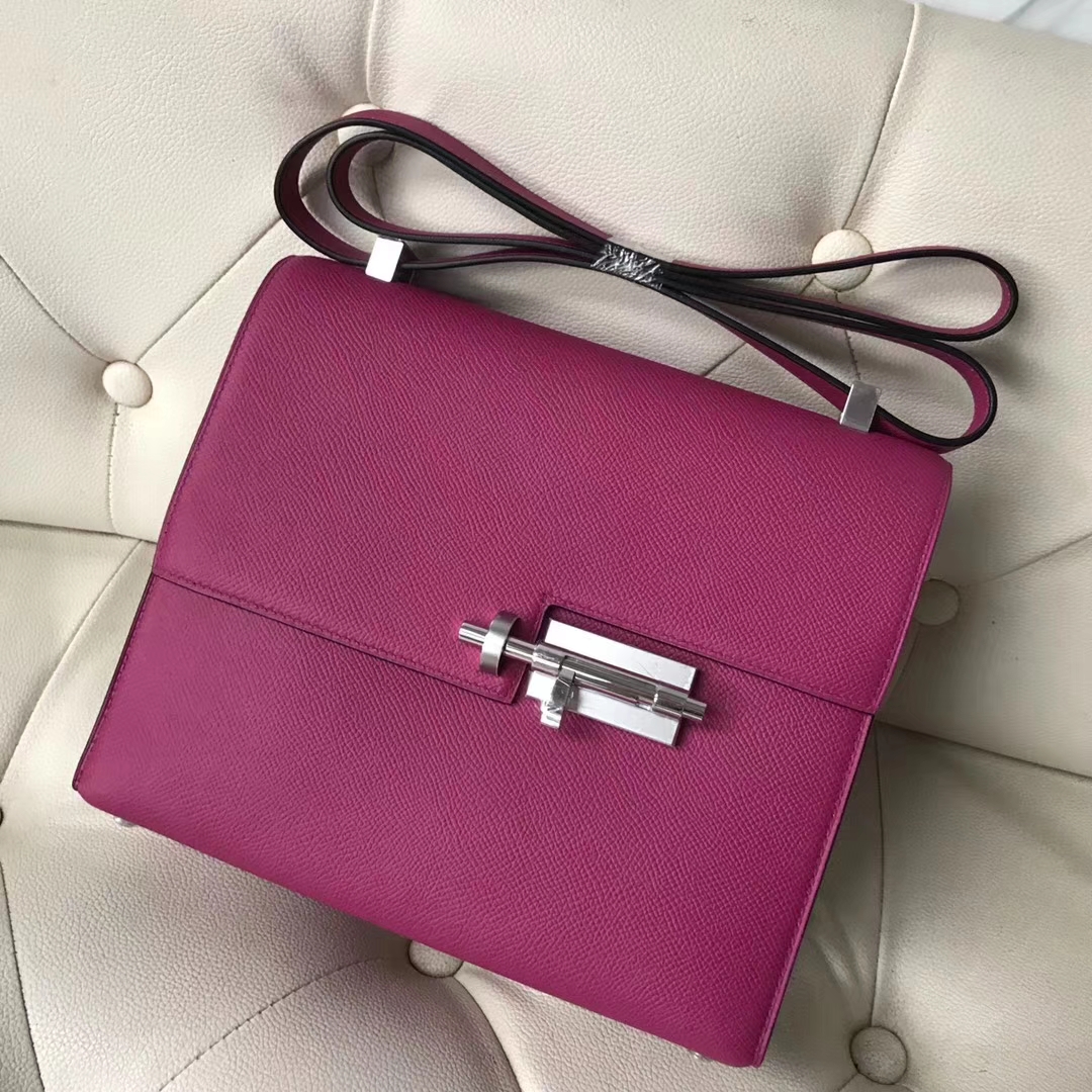 Pretty Hermes Verrou Bag21CM in L3 Rose Purple Epsom Calf Silver Hardware