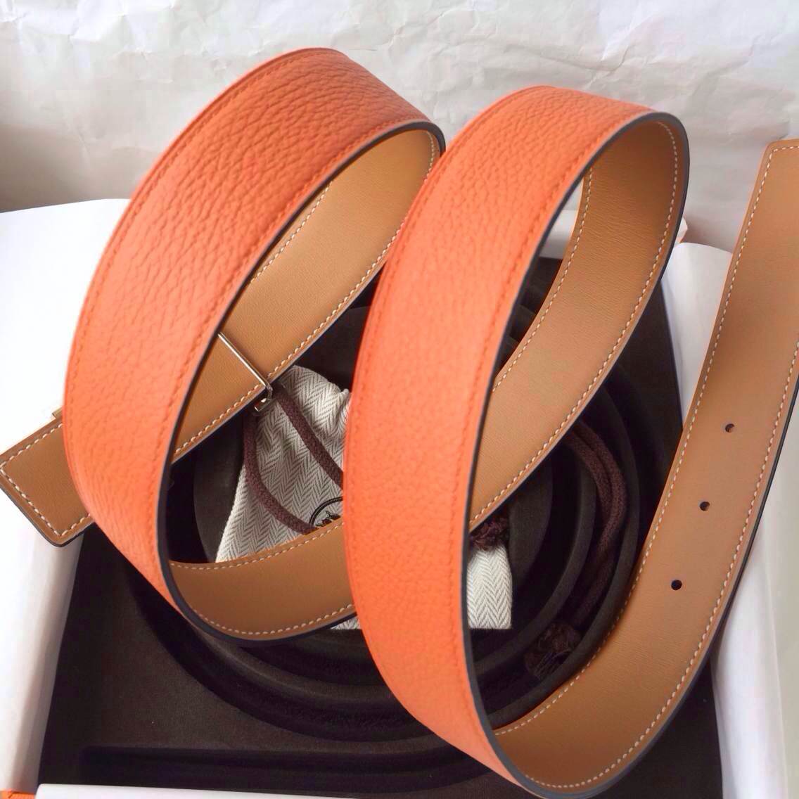 Wholesale Hermes Belt 93 Orange Togo Leather Light Coffee Box Leather 32mm Width
