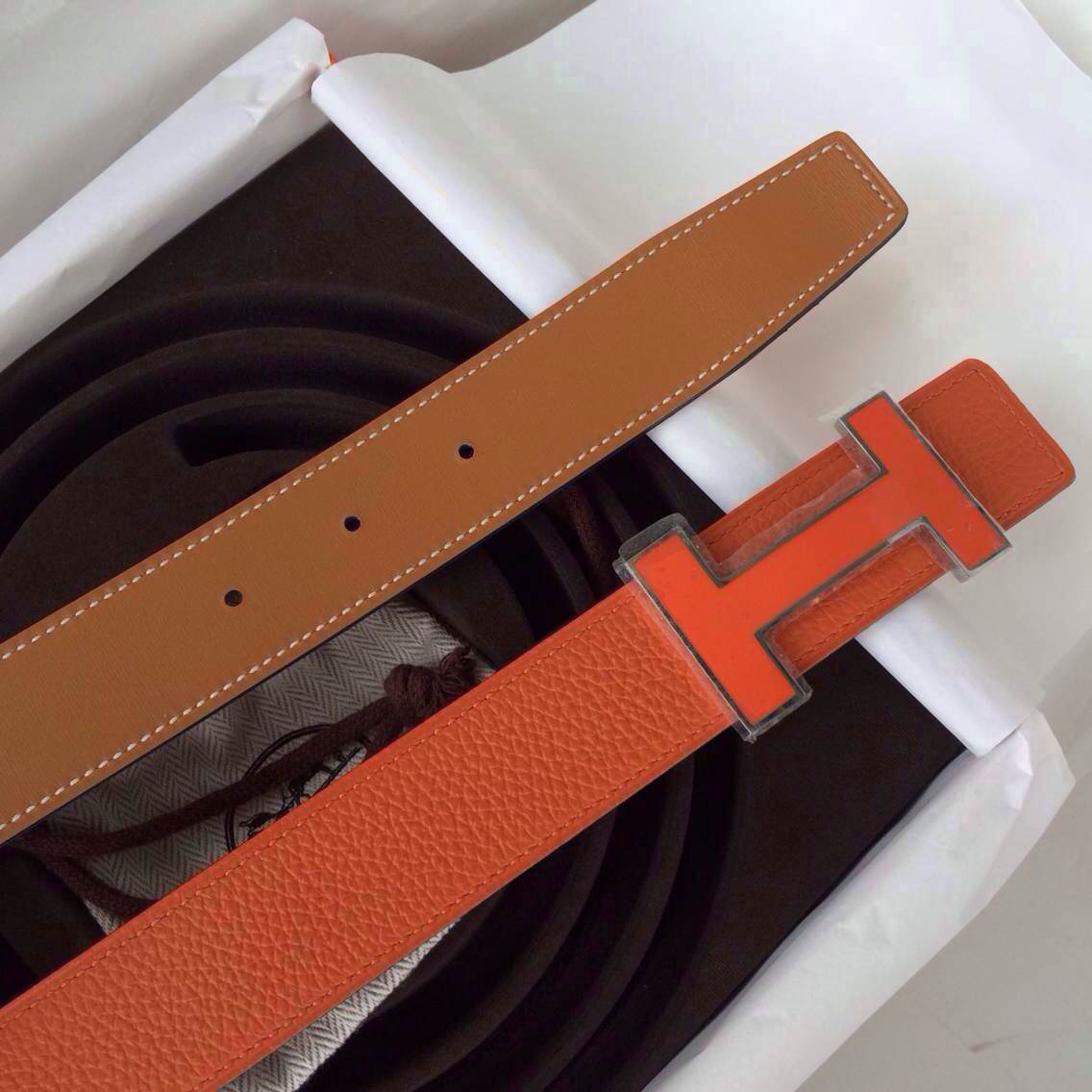 Wholesale Hermes Belt 93 Orange Togo Leather Light Coffee Box Leather 32mm Width