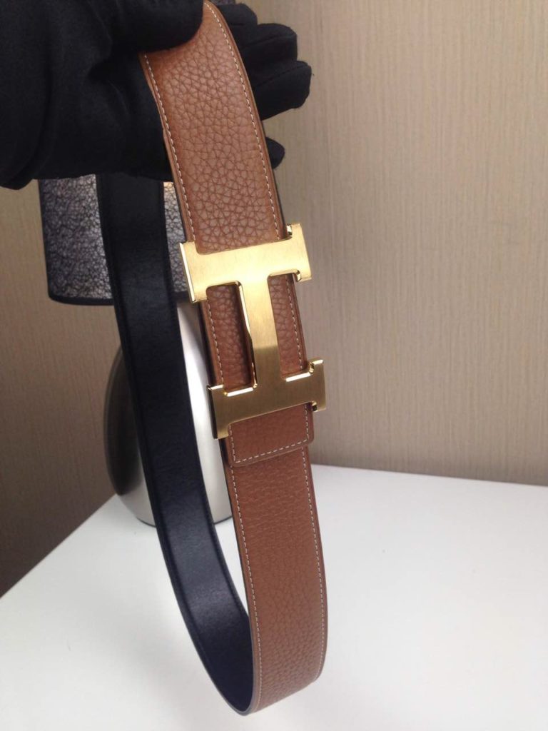 Hermes Litchi grain Brown and black H buckle 3.8CM wide