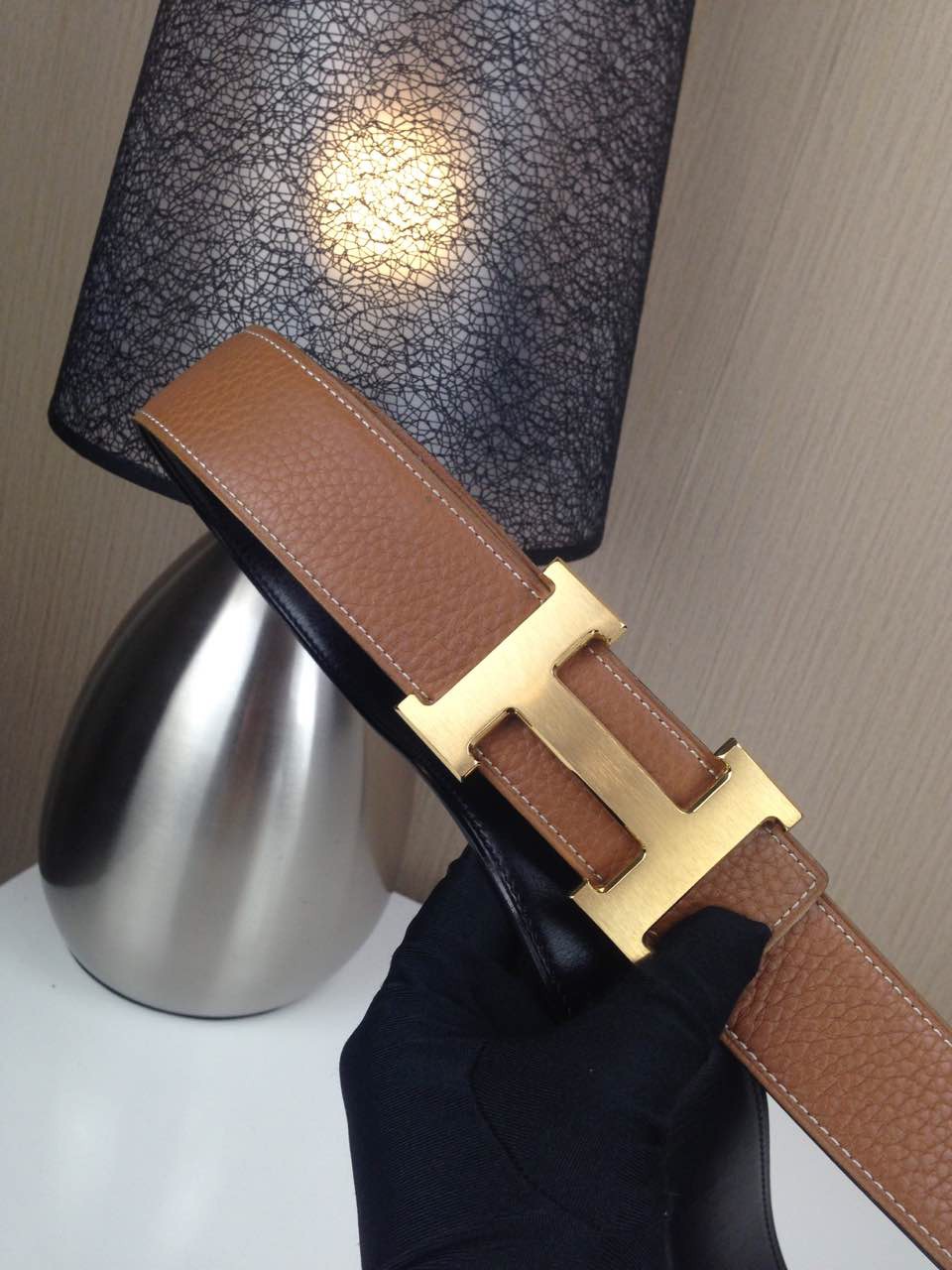 Hermes Litchi grain Brown and black H buckle 3.8CM wide