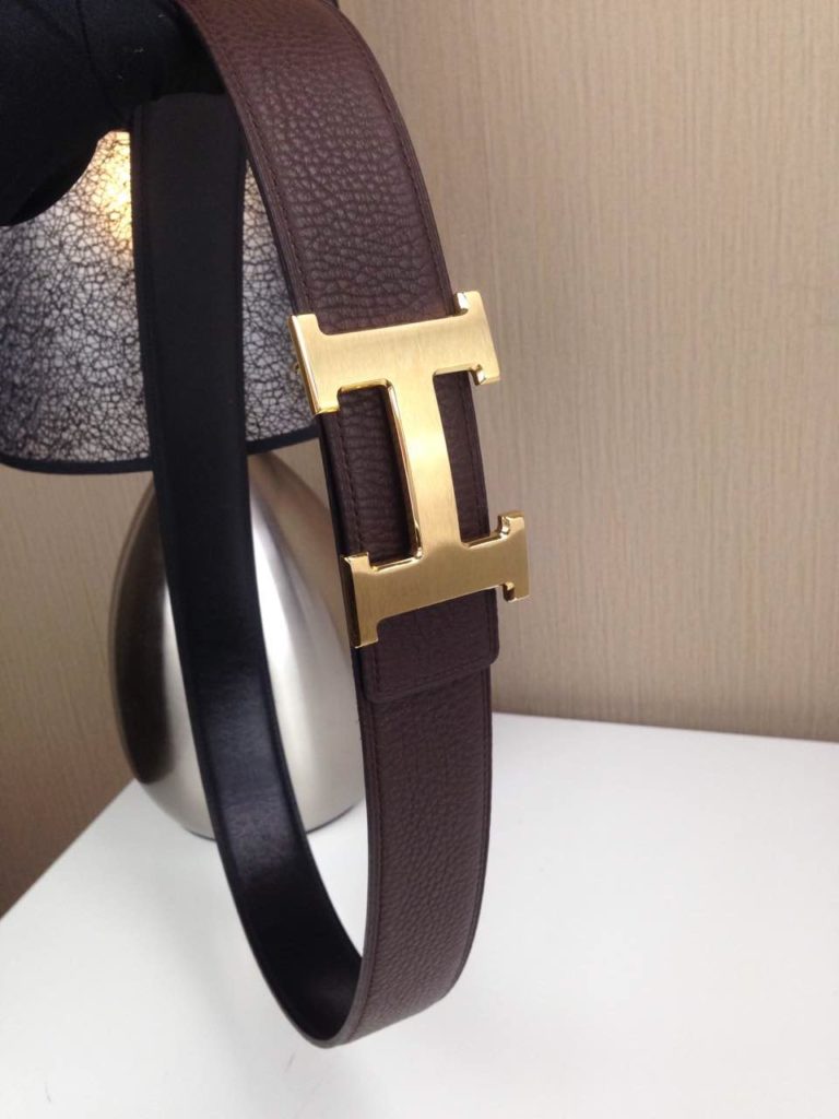 Hermes Litchi grain Coffee and black H buckle 3.8CM wide