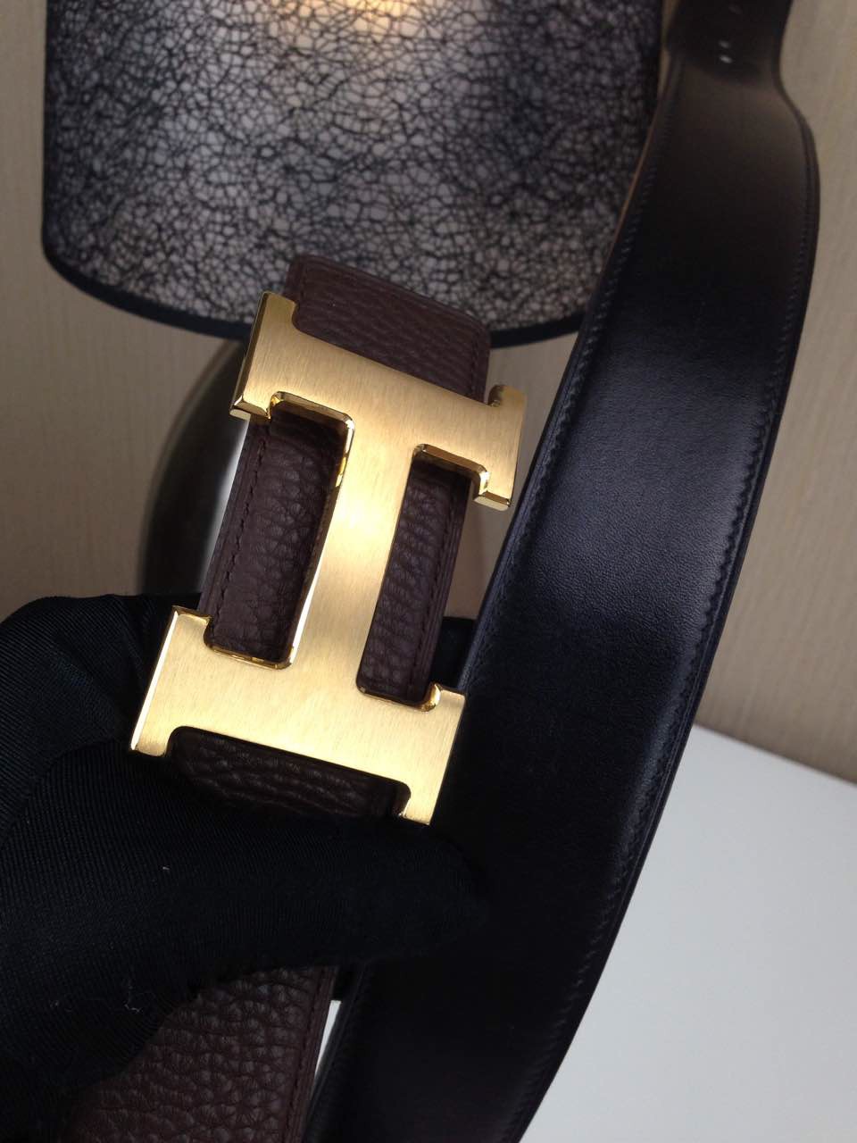 Hermes Litchi grain Coffee and black H buckle 3.8CM wide