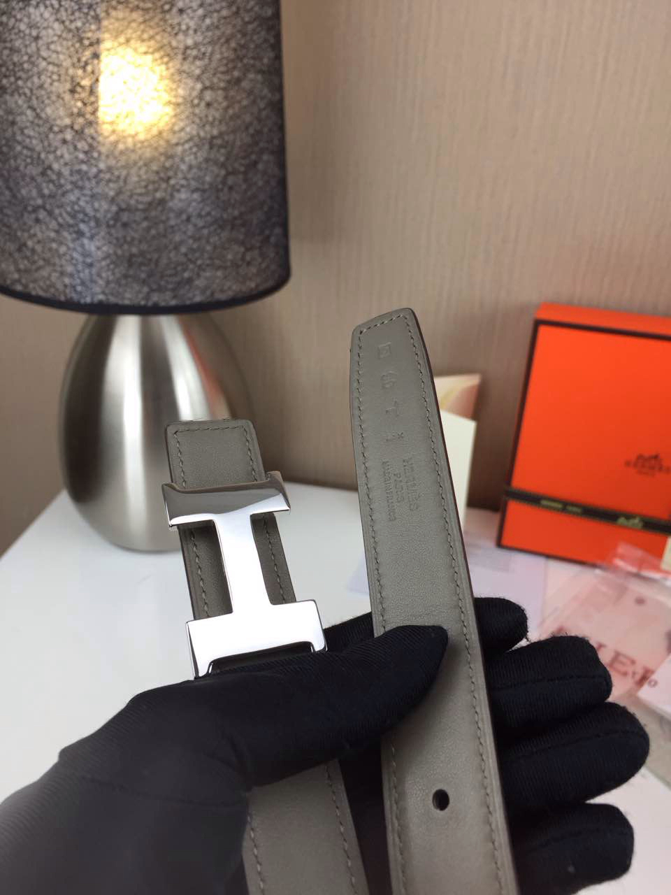 Hermes Women’s Palm prints with ice blue and Plain with grey 2.5CM wide