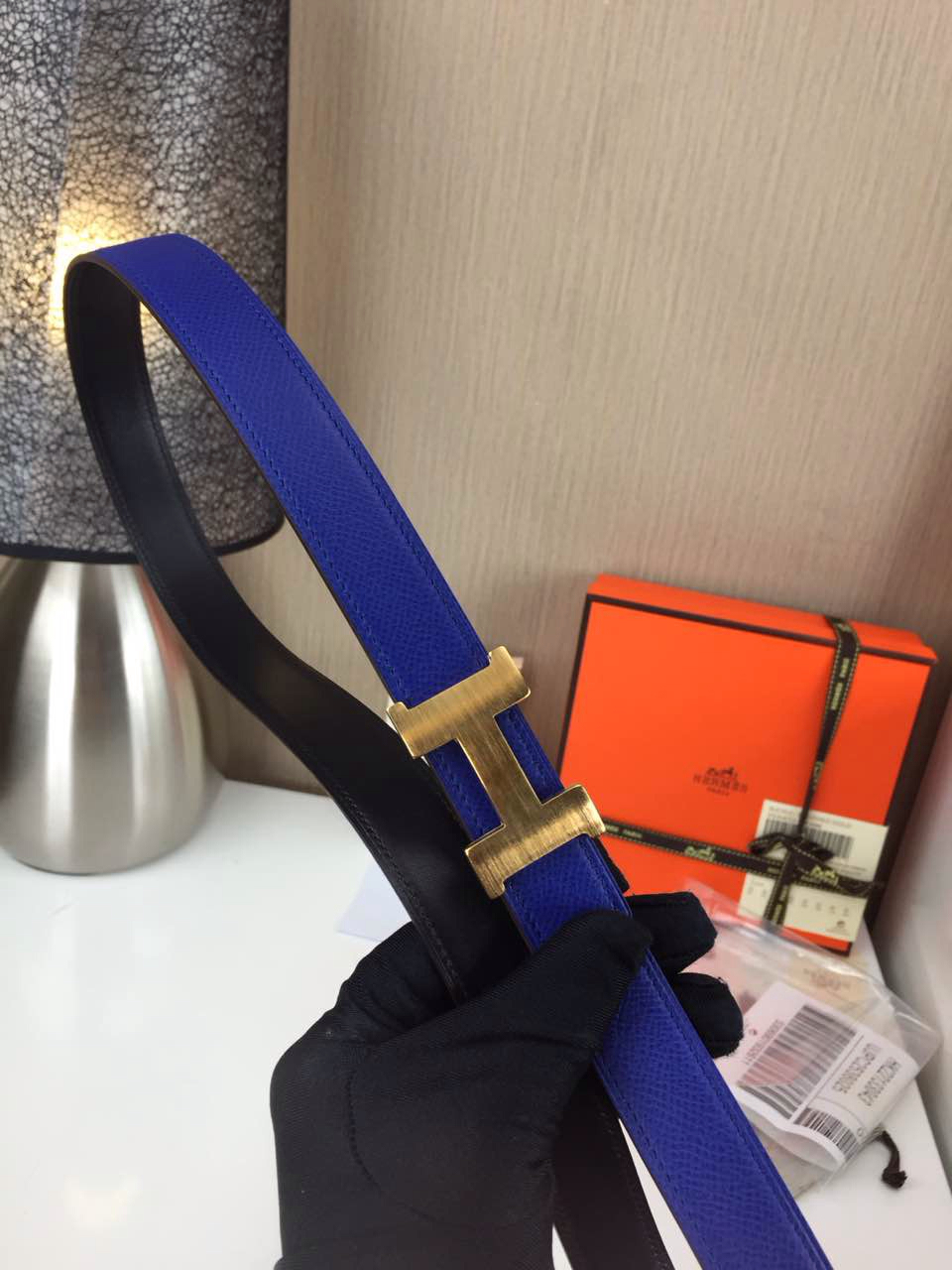 Hermes Women’s Palm prints with blue and Plain with black 2.5CM wide